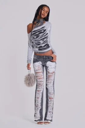 Zain Shredded Bootcut-Jeans in grijs