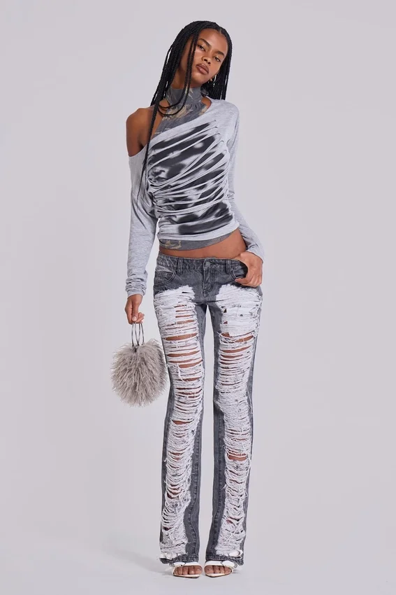 Zain Shredded Bootcut-Jeans in grijs