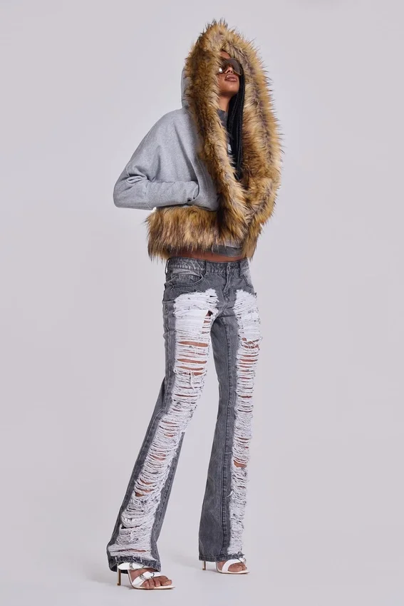 Zain Shredded Bootcut-Jeans in grijs