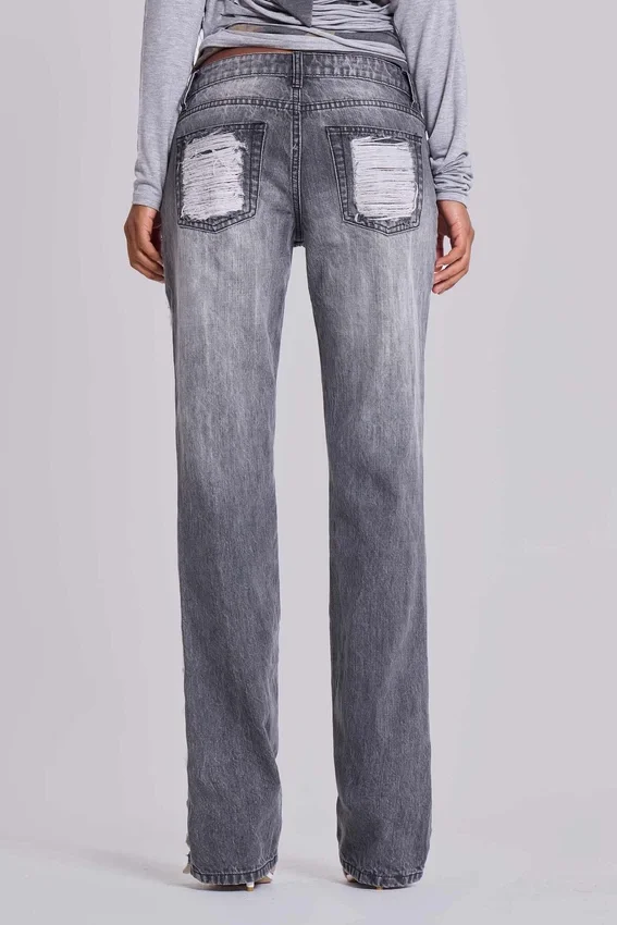 Zain Shredded Bootcut-Jeans in grijs