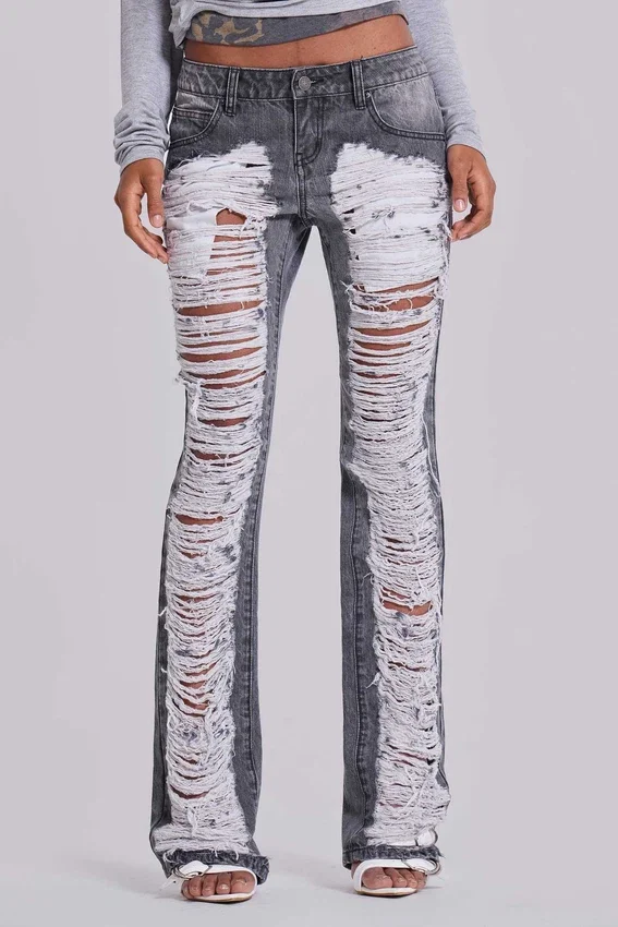 Zain Shredded Bootcut-Jeans in grijs