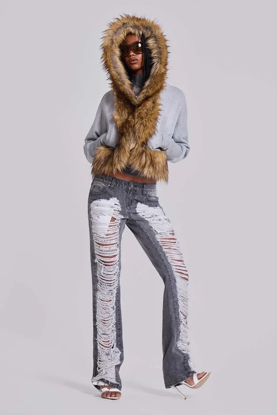 Zain Shredded Bootcut-Jeans in grijs