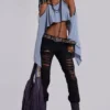 Zain versnipperde bootcut-Jeans in zwart