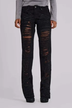 Zain versnipperde bootcut-Jeans in zwart