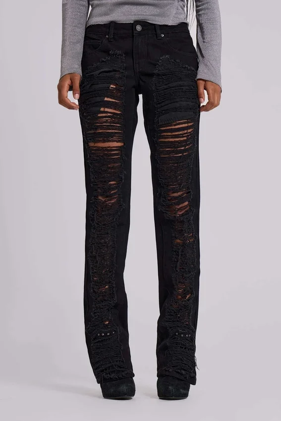 Zain versnipperde bootcut-Jeans in zwart