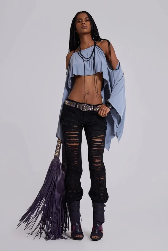 Zain versnipperde bootcut-Jeans in zwart