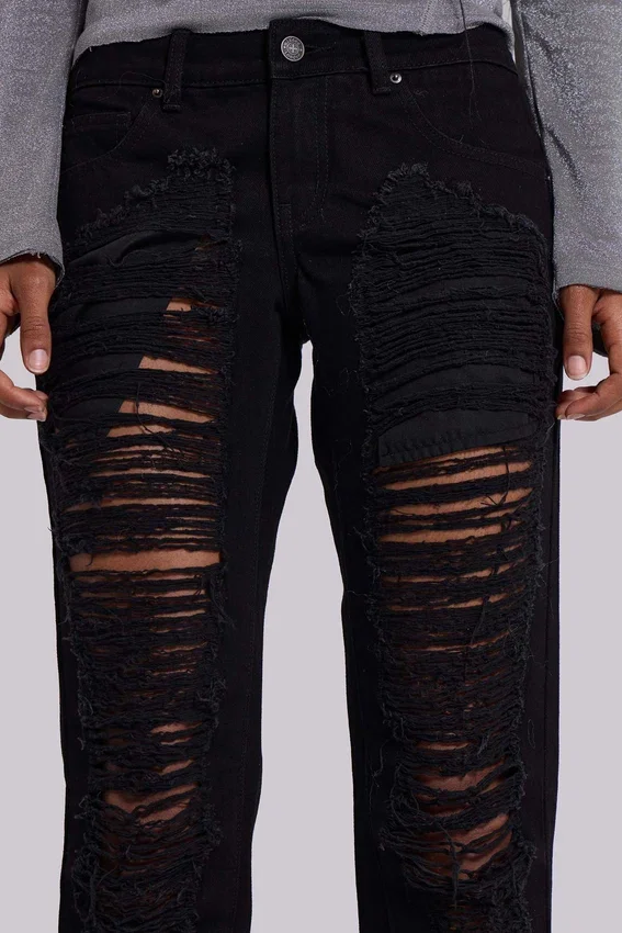 Zain versnipperde bootcut-Jeans in zwart