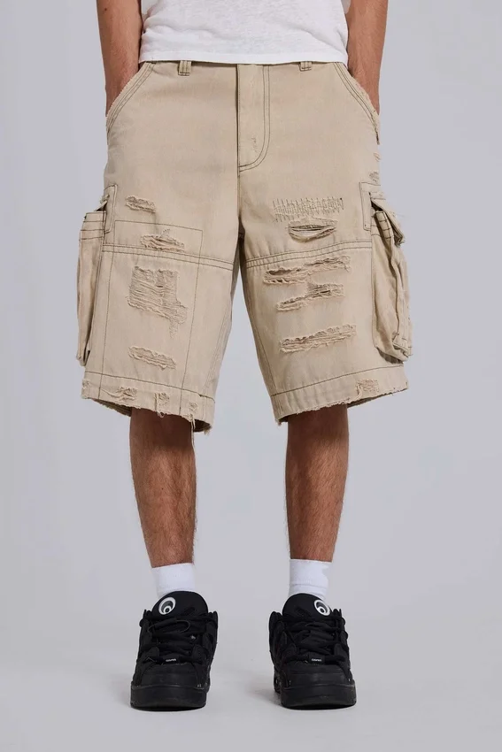 Zandkleurige cargoshorts