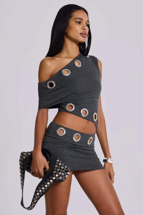 Zarco asymmetrische mini-jurk met oogjes