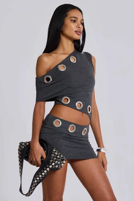 Zarco asymmetrische mini-jurk met oogjes
