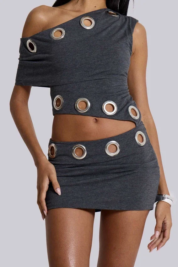 Zarco asymmetrische mini-jurk met oogjes