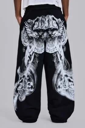 Zwarte baggy Monster Joggers met gothic-print