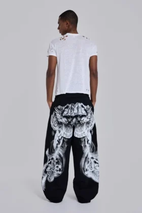 Zwarte baggy Monster Joggers met gothic-print
