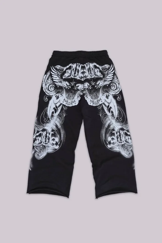 Zwarte baggy Monster Joggers met gothic-print