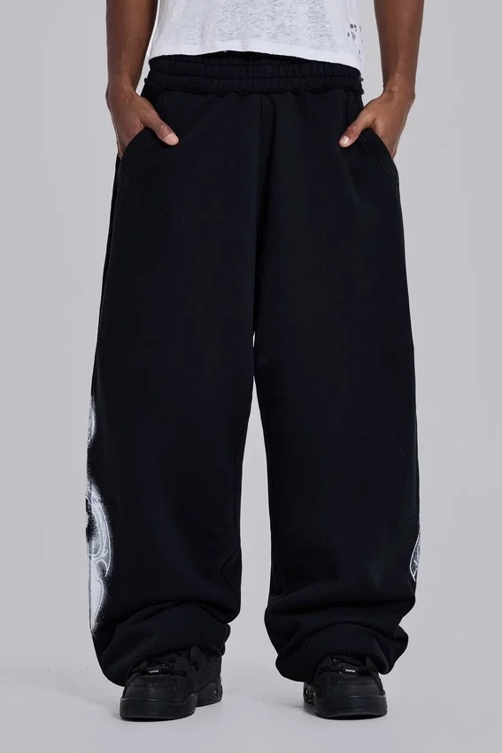 Zwarte baggy Monster Joggers met gothic-print