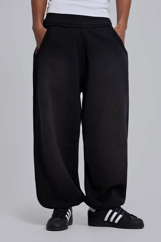Zwarte baggy Monster Joggers met omgeslagen boorden