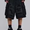 Zwarte Beach-cargoshorts met distressed-effect