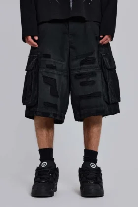 Zwarte Beach-cargoshorts met distressed-effect