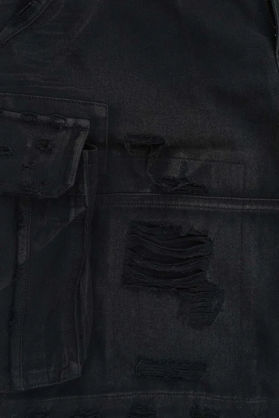 Zwarte Beach-cargoshorts met distressed-effect