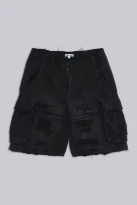Zwarte Beach-cargoshorts met distressed-effect
