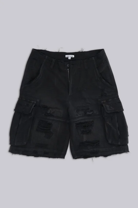 Zwarte Beach-cargoshorts met distressed-effect