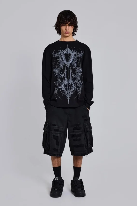 Zwarte Beach-cargoshorts met distressed-effect