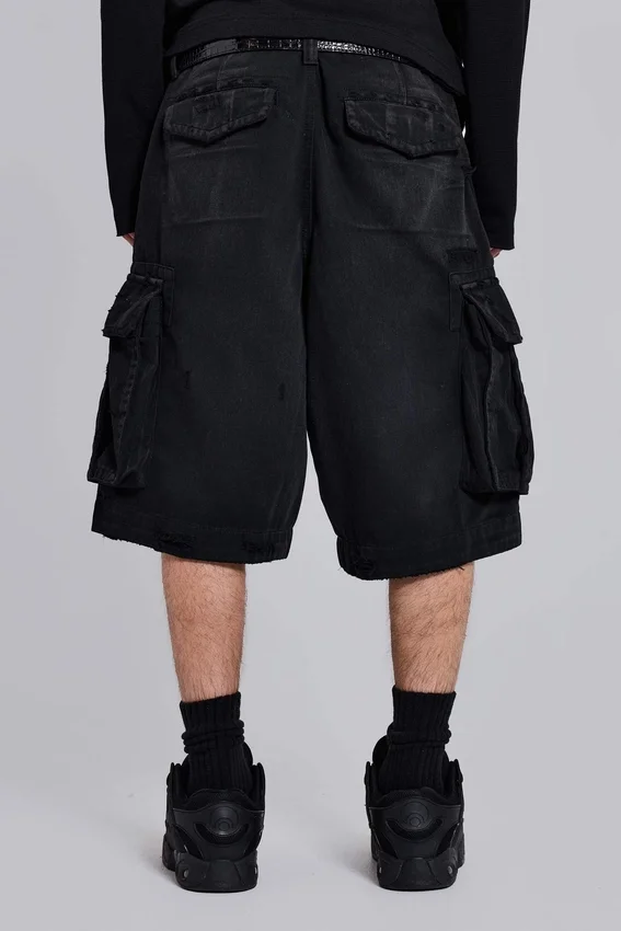 Zwarte Beach-cargoshorts met distressed-effect