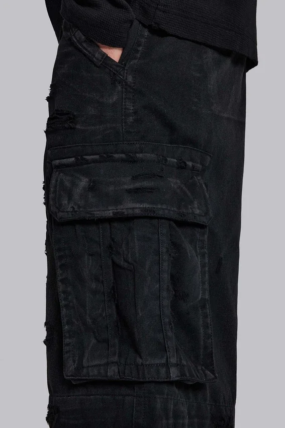 Zwarte Beach-cargoshorts met distressed-effect