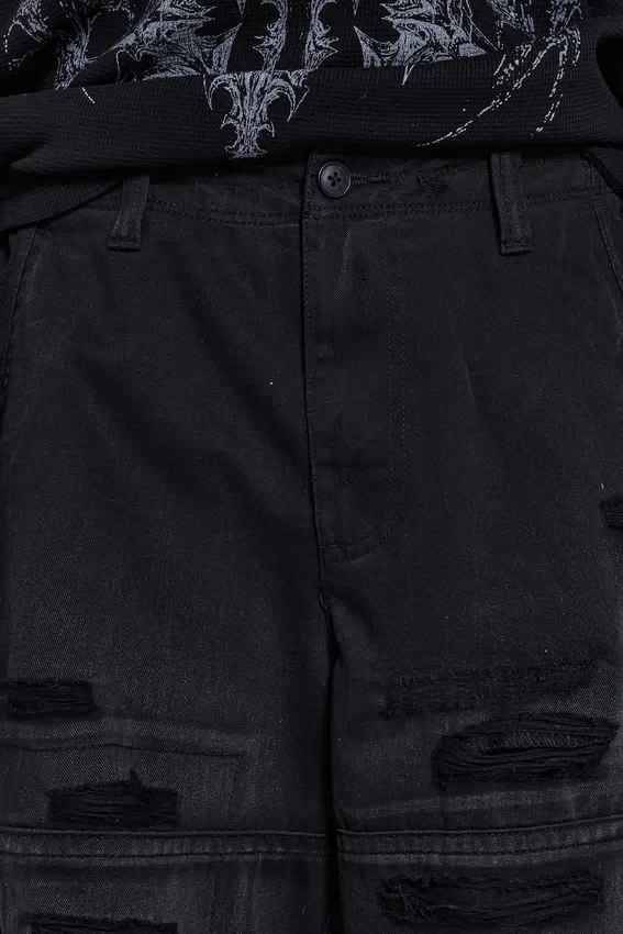 Zwarte Beach-cargoshorts met distressed-effect