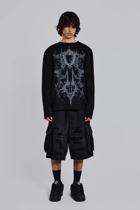 Zwarte Beach-cargoshorts met distressed-effect
