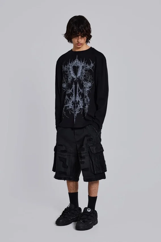 Zwarte Beach-cargoshorts met distressed-effect