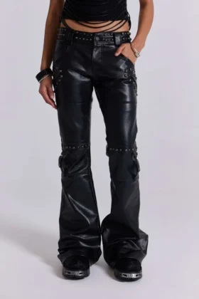 Zwarte Carbon Black Drift-broek met studs en bootcut