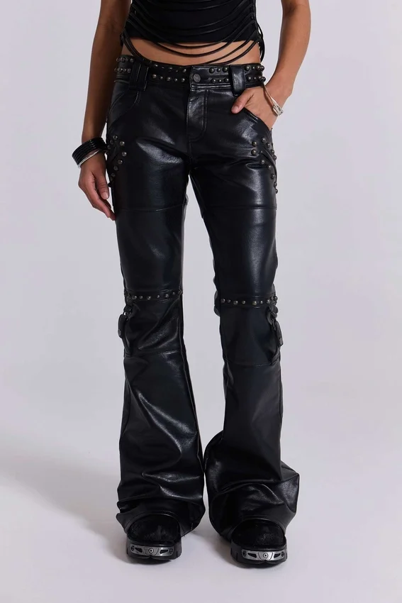 Zwarte Carbon Black Drift-broek met studs en bootcut