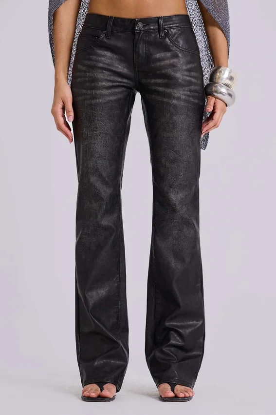 Zwarte Cooper PU-Jeans met uitlopende pijpen