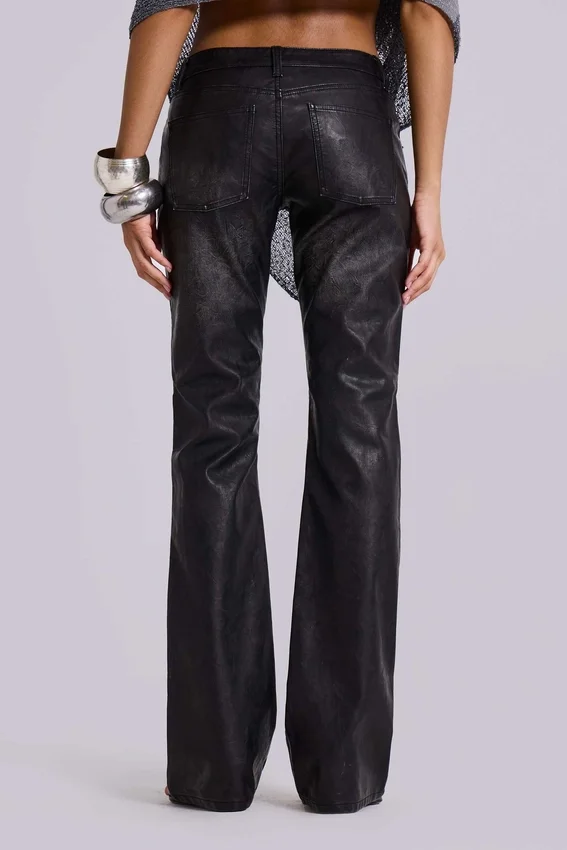 Zwarte Cooper PU-Jeans met uitlopende pijpen