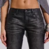 Zwarte Cooper PU-Jeans met uitlopende pijpen