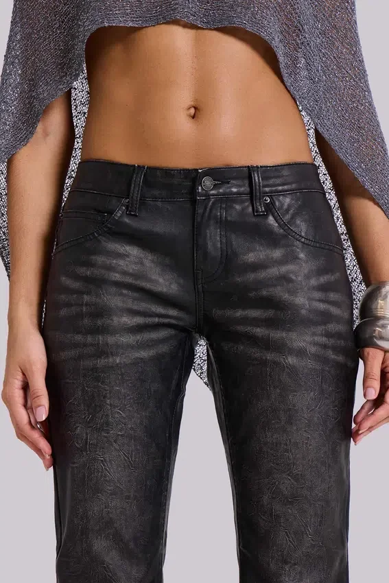 Zwarte Cooper PU-Jeans met uitlopende pijpen