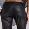 Zwarte Cooper PU-Jeans met uitlopende pijpen