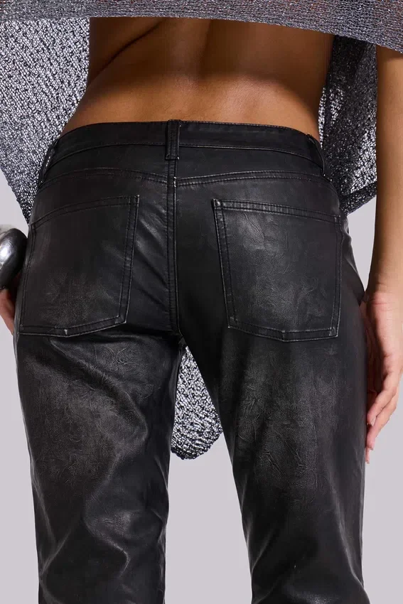 Zwarte Cooper PU-Jeans met uitlopende pijpen
