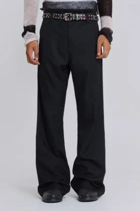 Zwarte gestapelde bootcut-pakbroek