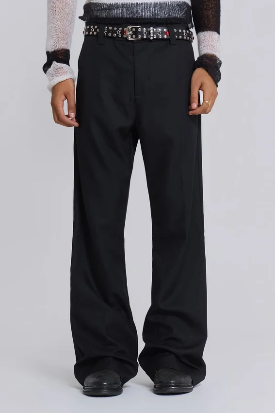 Zwarte gestapelde bootcut-pakbroek