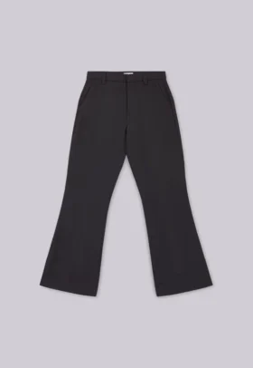 Zwarte gestapelde bootcut-pakbroek
