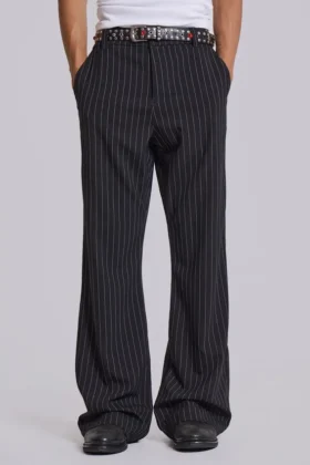 Zwarte gestreepte Stacked Bootcut-pakbroek