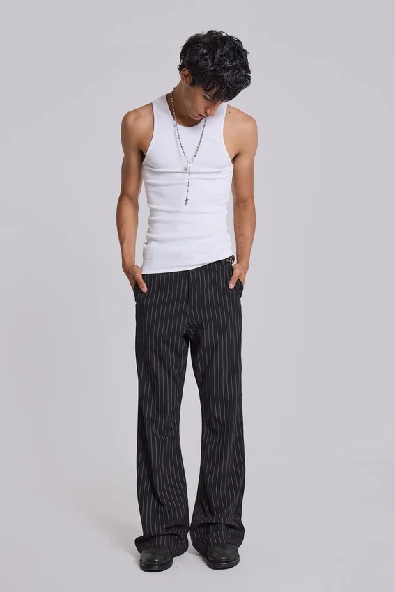 Zwarte gestreepte Stacked Bootcut-pakbroek