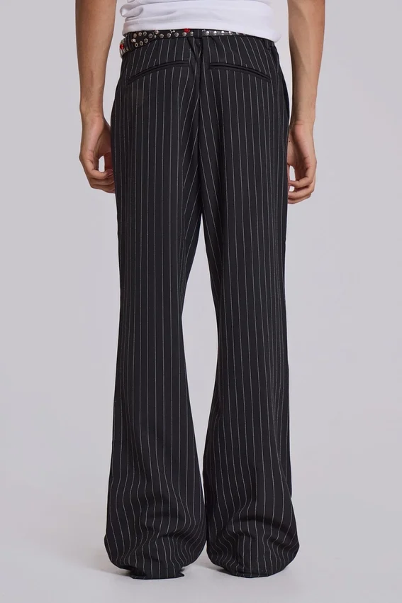 Zwarte gestreepte Stacked Bootcut-pakbroek