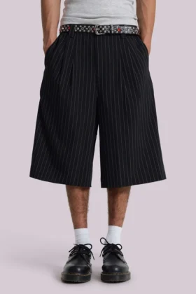 Zwarte Goliath-baggy-short met krijtstreep
