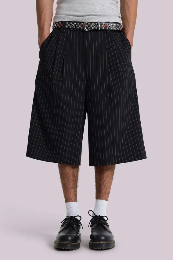 Zwarte Goliath-baggy-short met krijtstreep