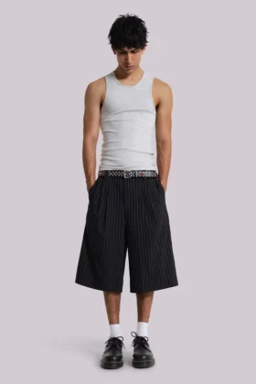 Zwarte Goliath-baggy-short met krijtstreep