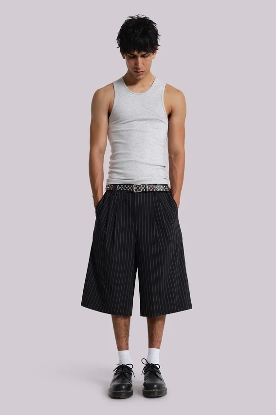 Zwarte Goliath-baggy-short met krijtstreep