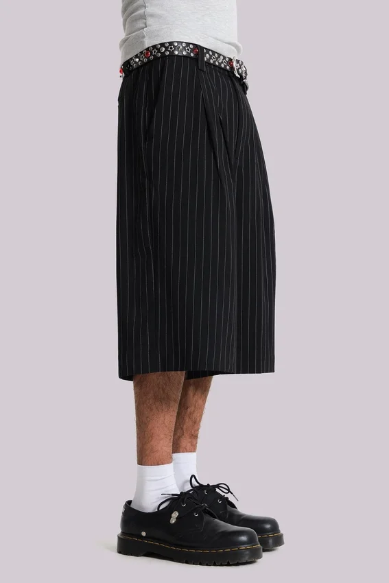 Zwarte Goliath-baggy-short met krijtstreep